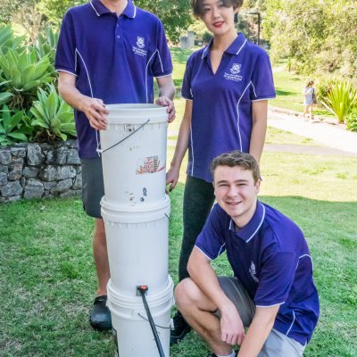 First year engineering students with their portable water treatment system